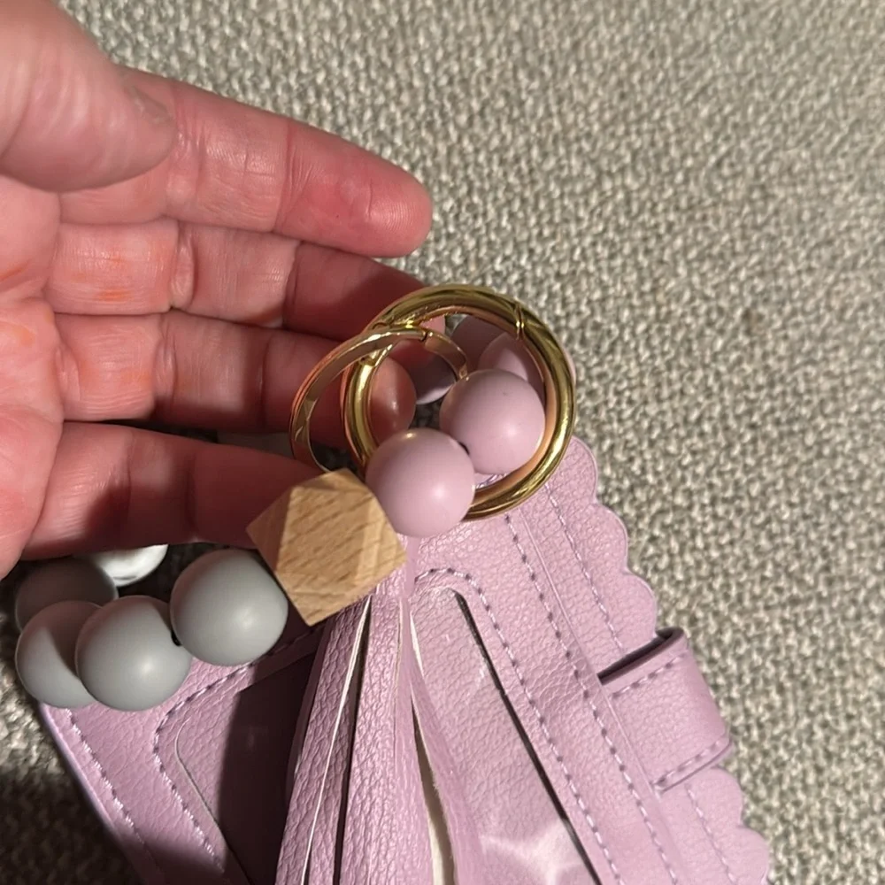 Lavender Card Holder with Beaded Keychain wristlet